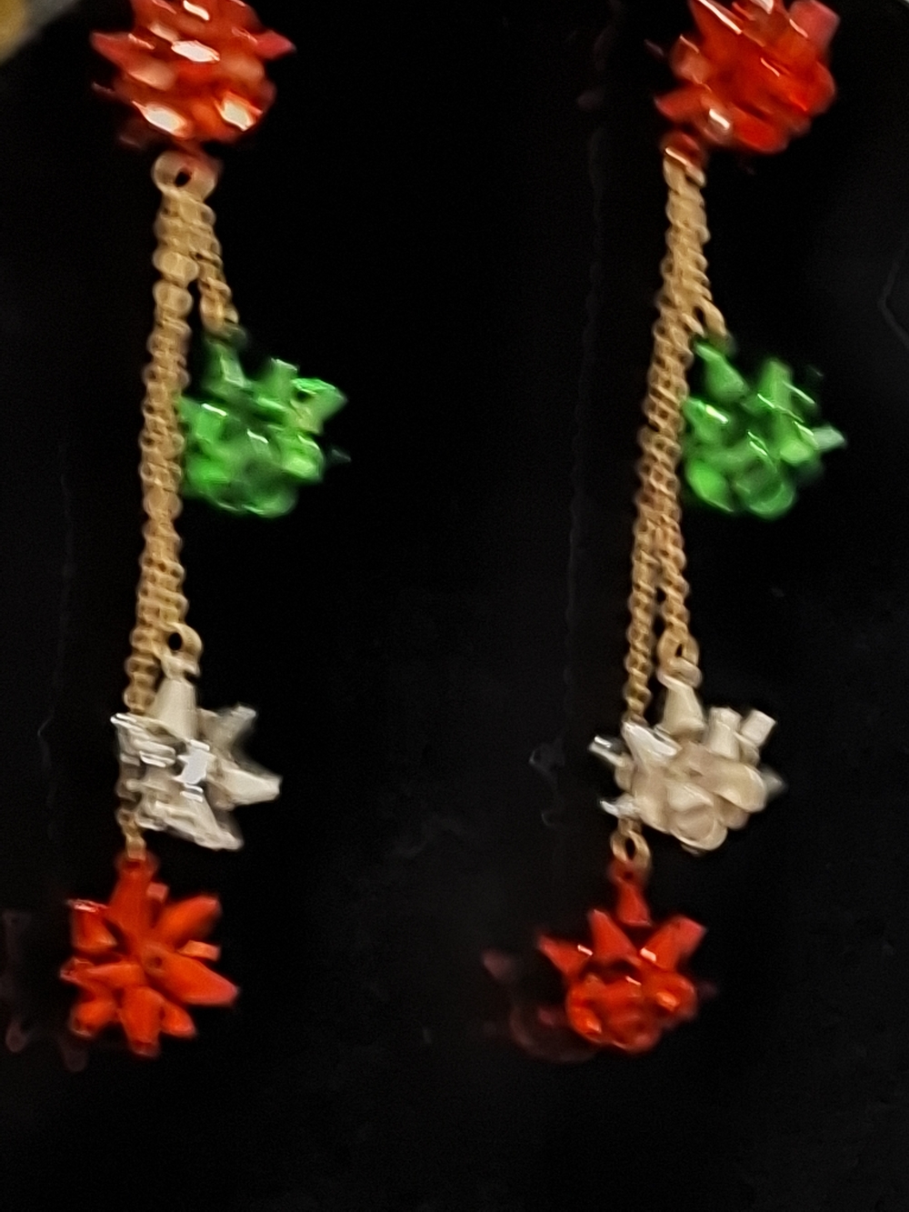 Gold Chain Drop Earrings with Red, Green & Silver Charms